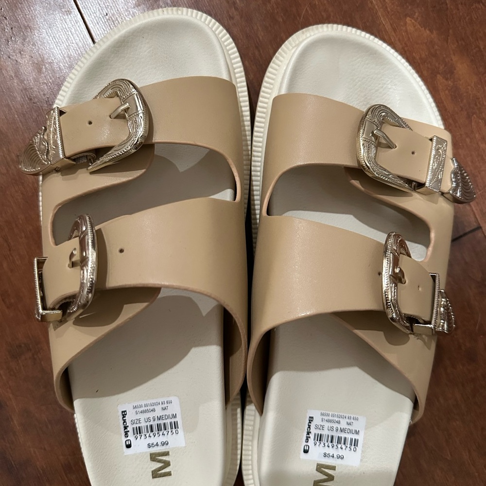 Mia Beige Double Buckle Sandals